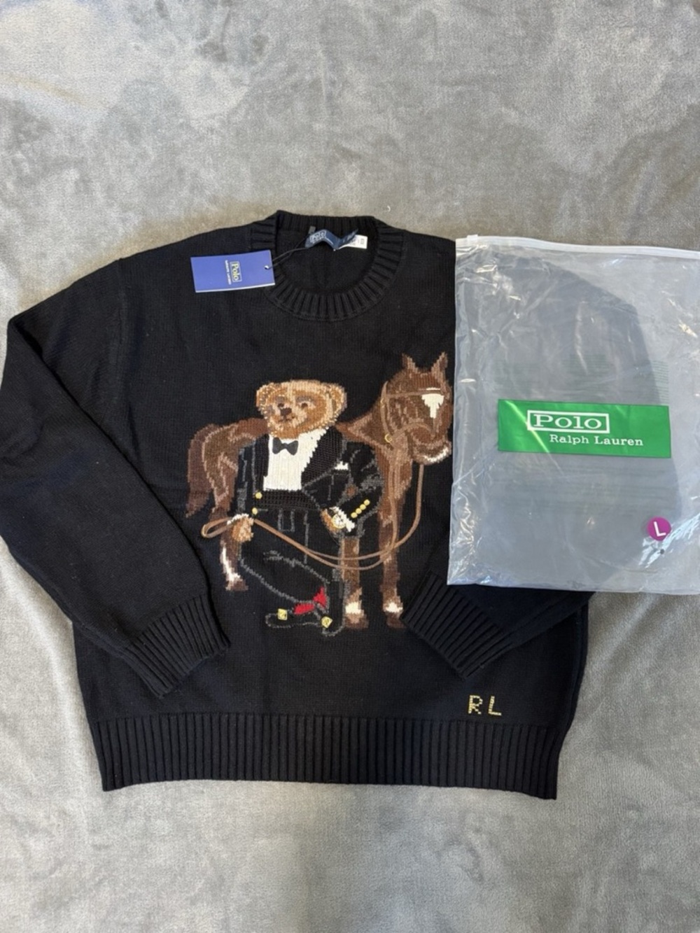 Ralph Lauren Black Bear & Horse Crewneck Sweater Large